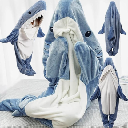 Shark Blanket Hoodie Onesie for Adult & Kid, Wearable Shark Sleeping Bag, Soft Cozy Onesie Costume