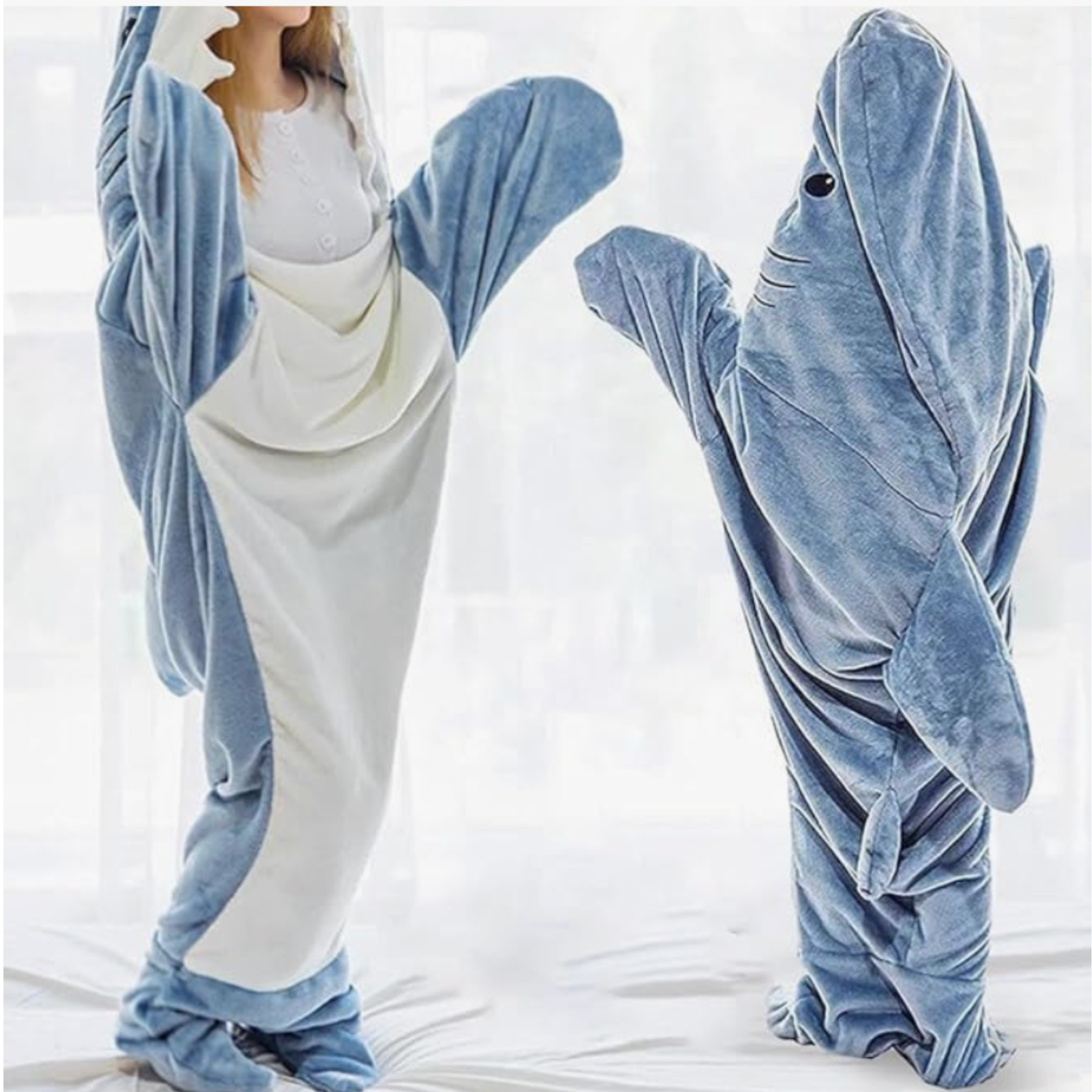 Shark Blanket Hoodie Onesie for Adult & Kid, Wearable Shark Sleeping Bag, Soft Cozy Onesie Costume