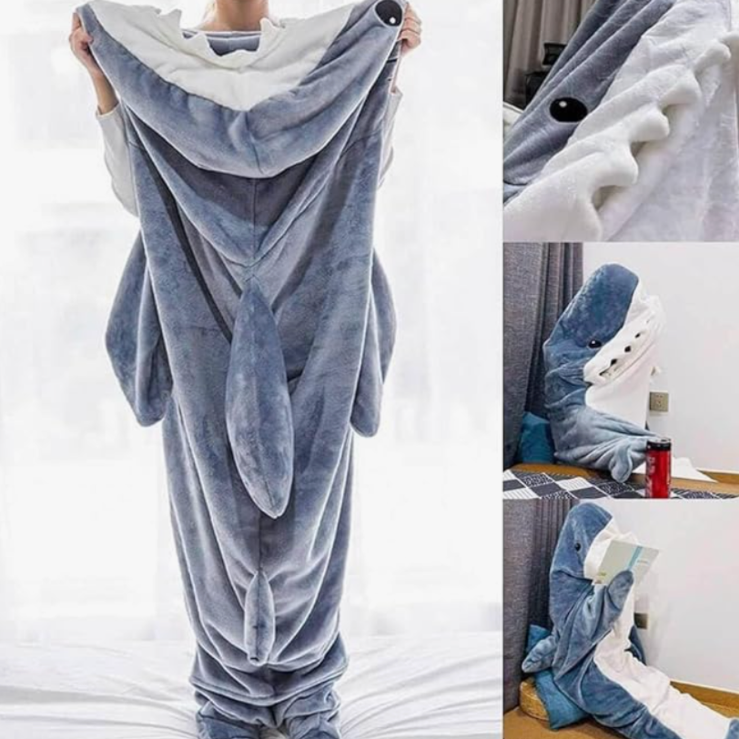 Shark Blanket Hoodie Onesie for Adult & Kid, Wearable Shark Sleeping Bag, Soft Cozy Onesie Costume