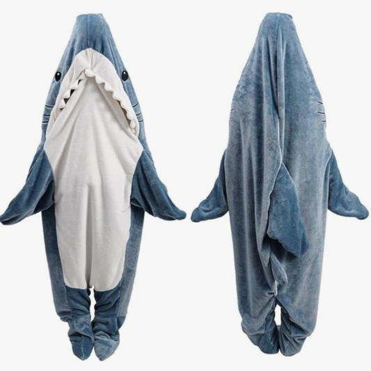 Shark Blanket Hoodie Onesie for Adult & Kid, Wearable Shark Sleeping Bag, Soft Cozy Onesie Costume